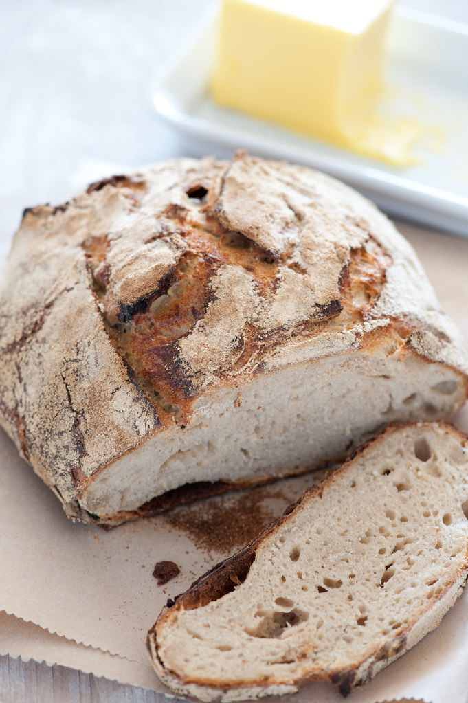 rustic homemade sourdough bread and butter recipe on