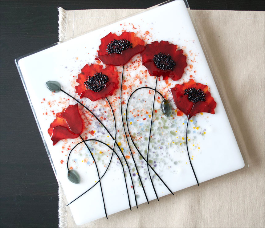 Fused Glass Poppies 10" X 10" Niven Glass Originals Flickr