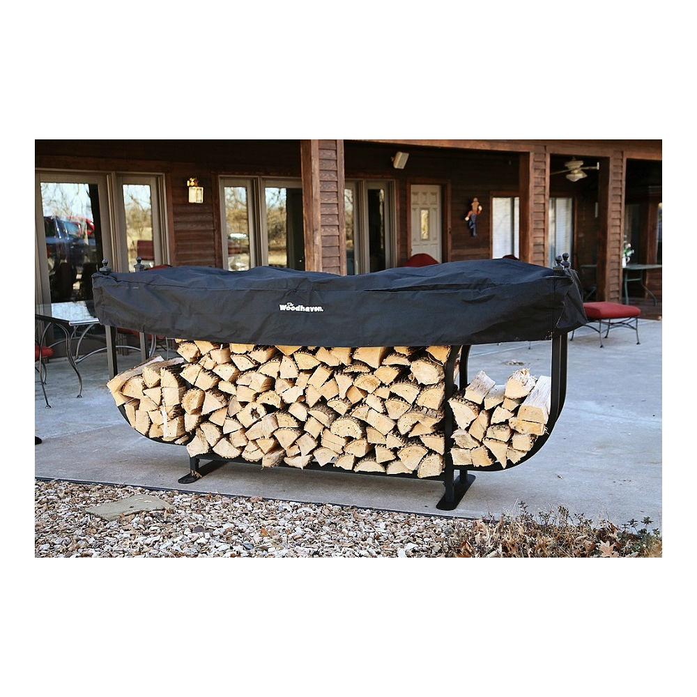 Woodhaven Courtyard Firewood Rack Black with Standard Cover