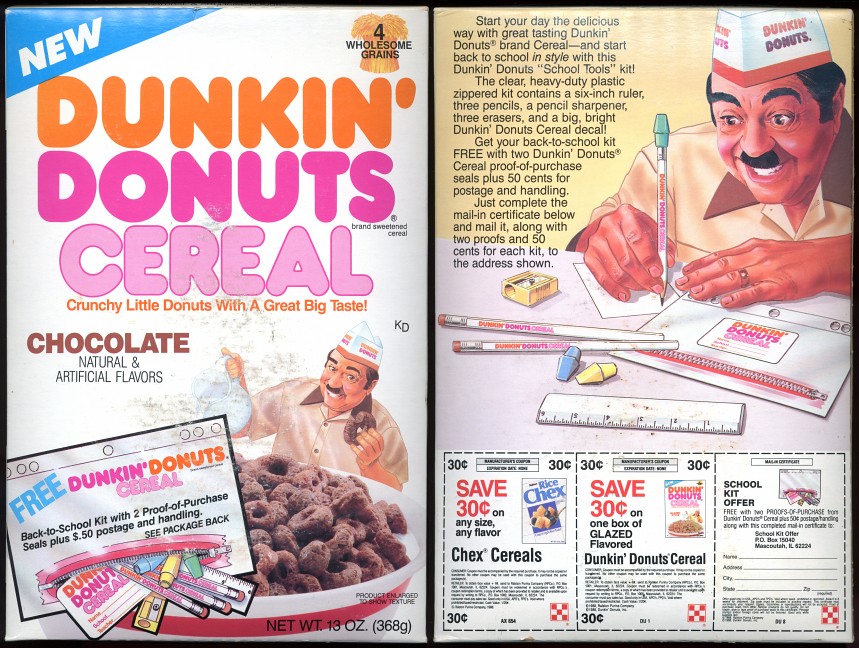 1988 Dunkin' Donuts Cereal Box This is a fun box, chocolat… Flickr