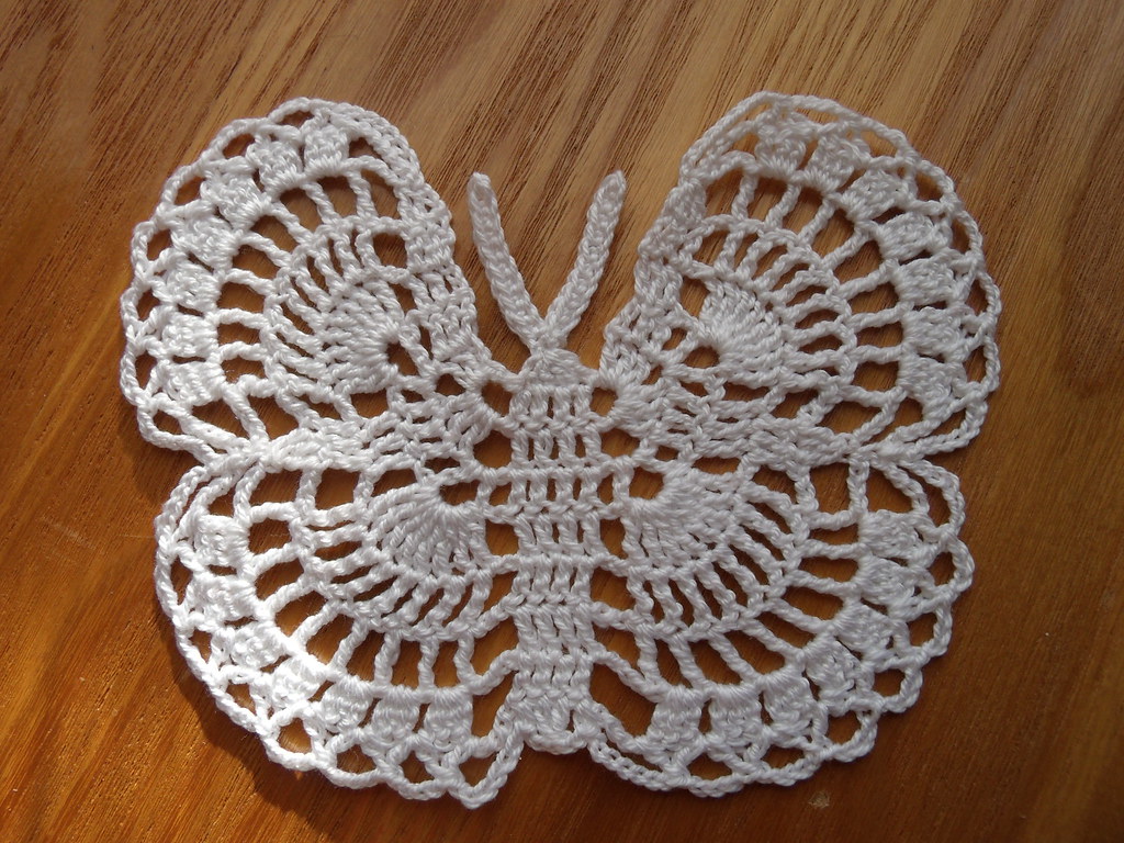 Crochet butterfly applique doily in white color This butte… Flickr