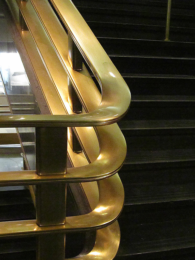 Brass hand rail, stair well, Rockefeller Center, New York Flickr