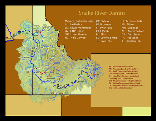 Snake River Dams Map Damn Map Area shown in green is the Snake River Basin in I… Flickr