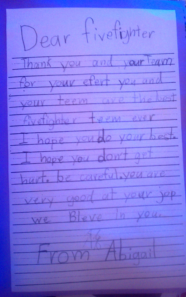 Thank you letter for firefighters One of the many thank yo… Flickr