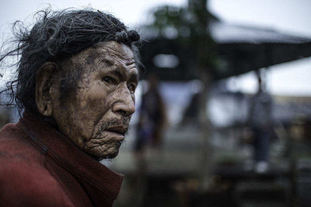 portrait of an old shaman during the myoko festival in zir