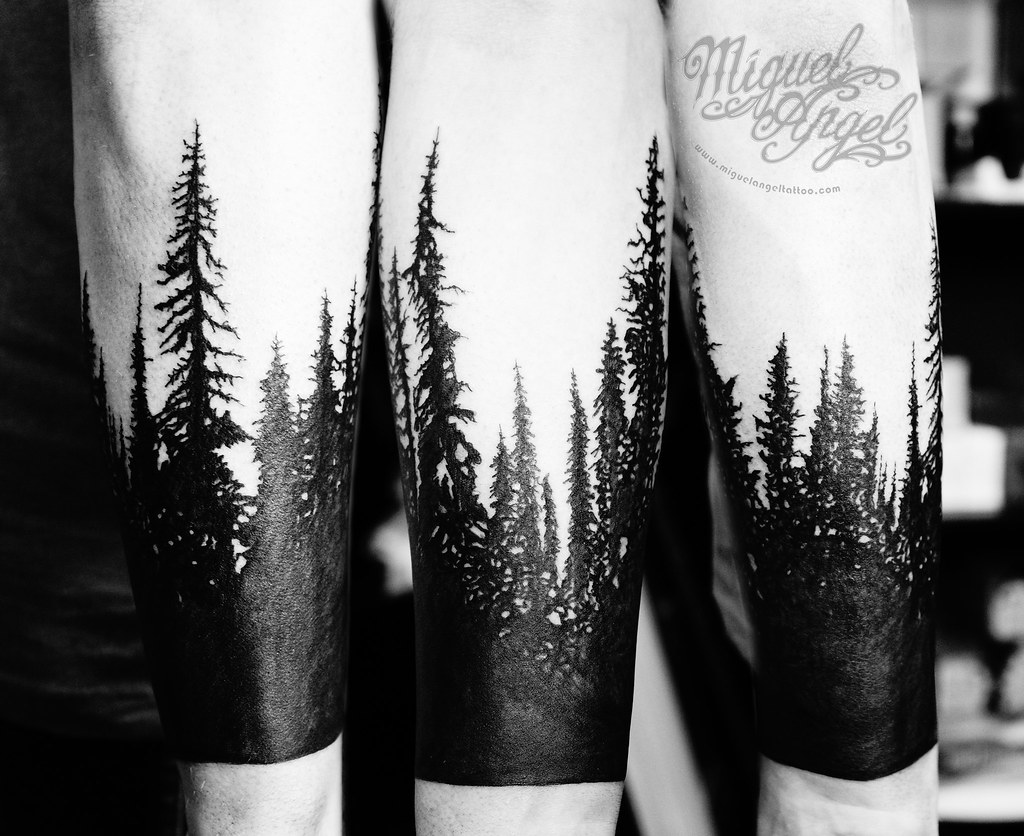 Pine trees tattoo Miguel Angel Custom Tattoo Artist www