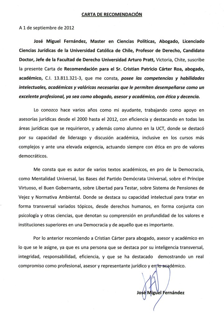 carta Dr., Master, Abogado, Periodista, JM F