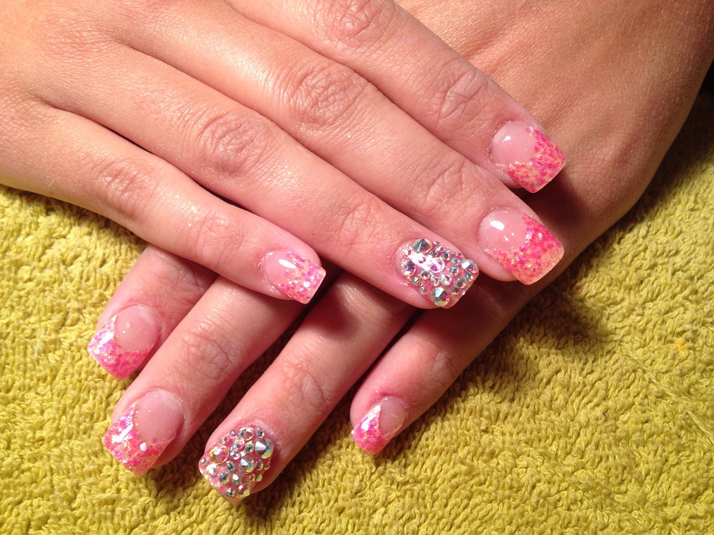 Full set of acrylic nails with glitter dust on tips and S… Flickr