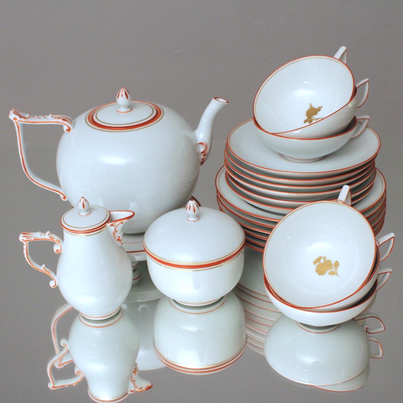 Meissen Teeservice für 6 Personen, Koralle, Gold und Blumen, Teekanne Teetasse eBay