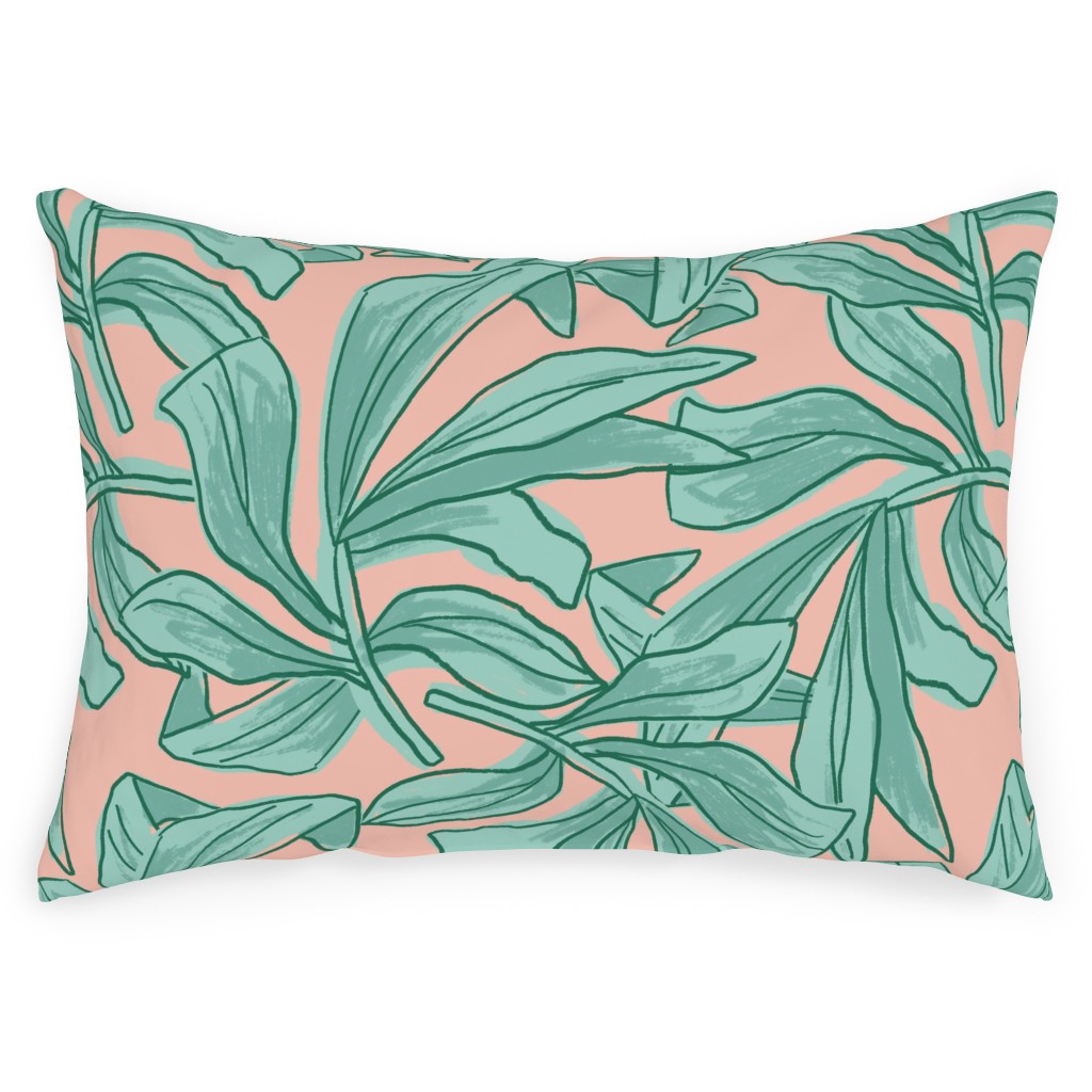 Lush Tropical Leaves Pink and Mint Outdoor Pillow Shutterfly