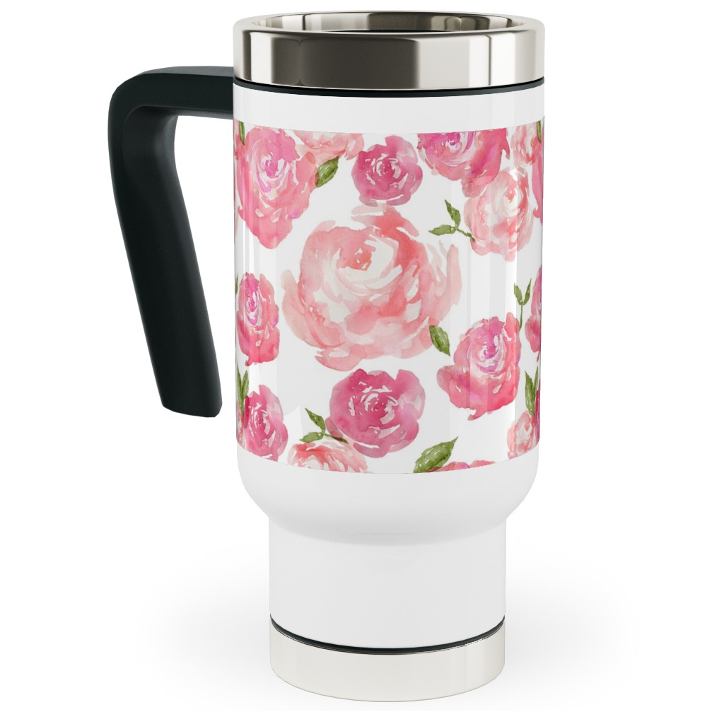 Watercolor Floral Pink Travel Mug with Handle Shutterfly