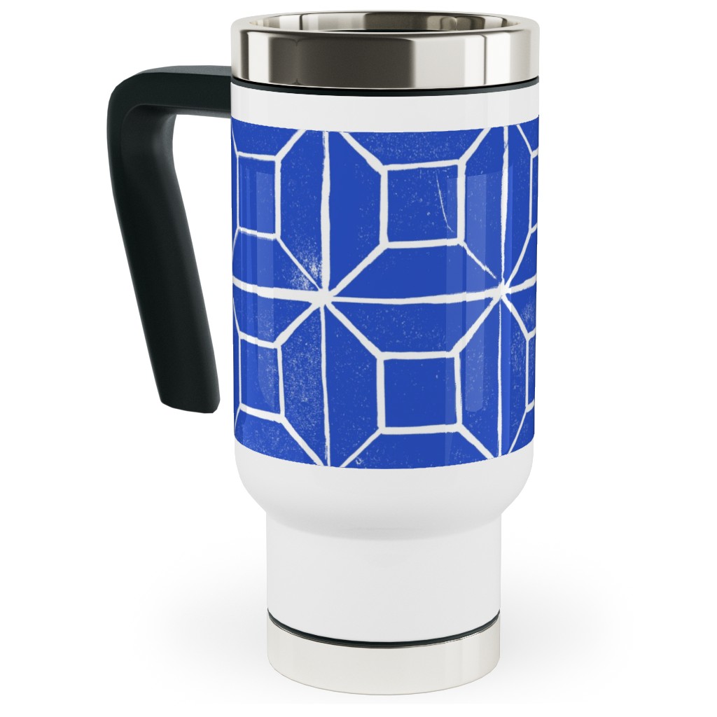 Geometric Lino Cobalt Travel Mug with Handle Shutterfly