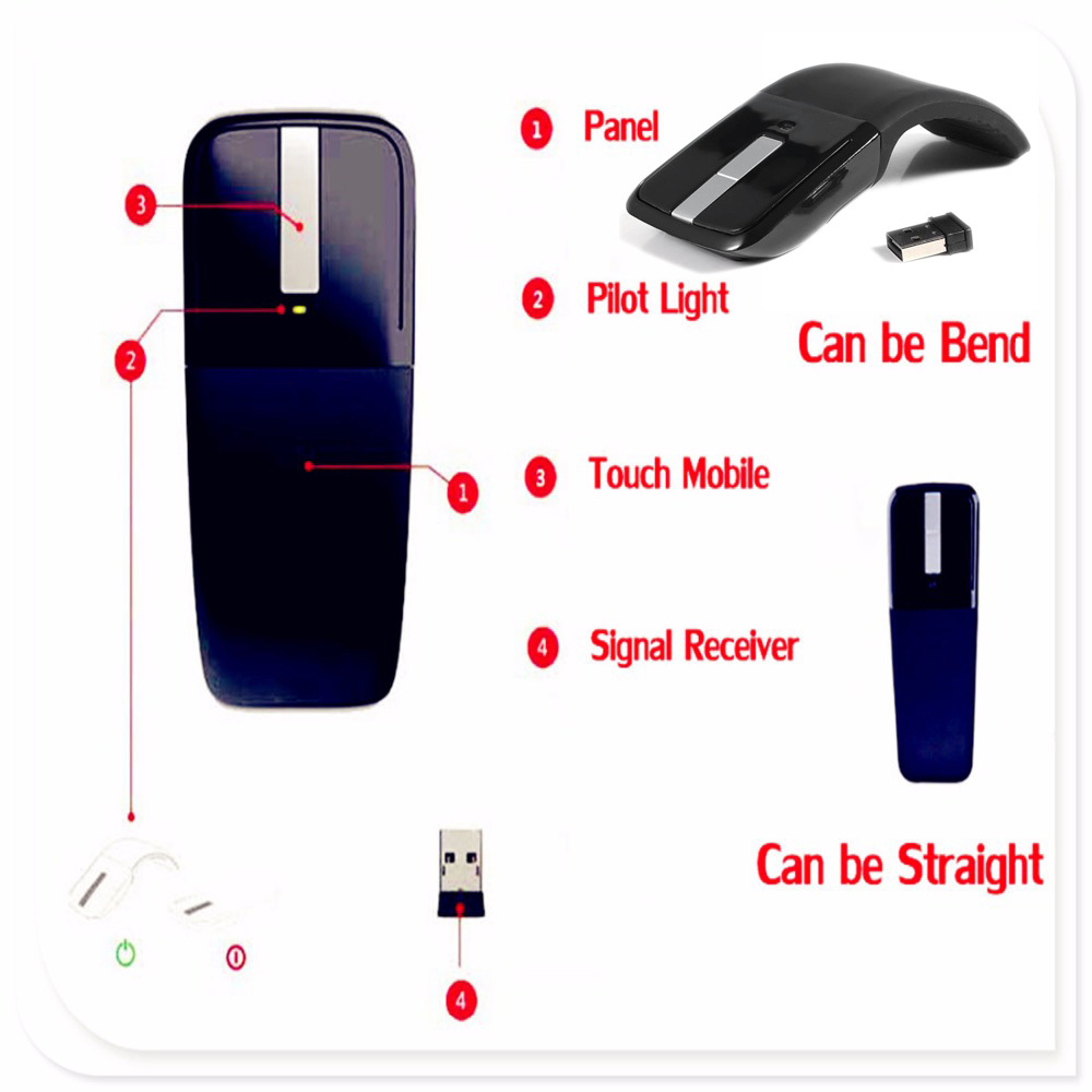 Bendable Arc Wireless Optical Mouse Battery Power Mice USB PC Microsoft