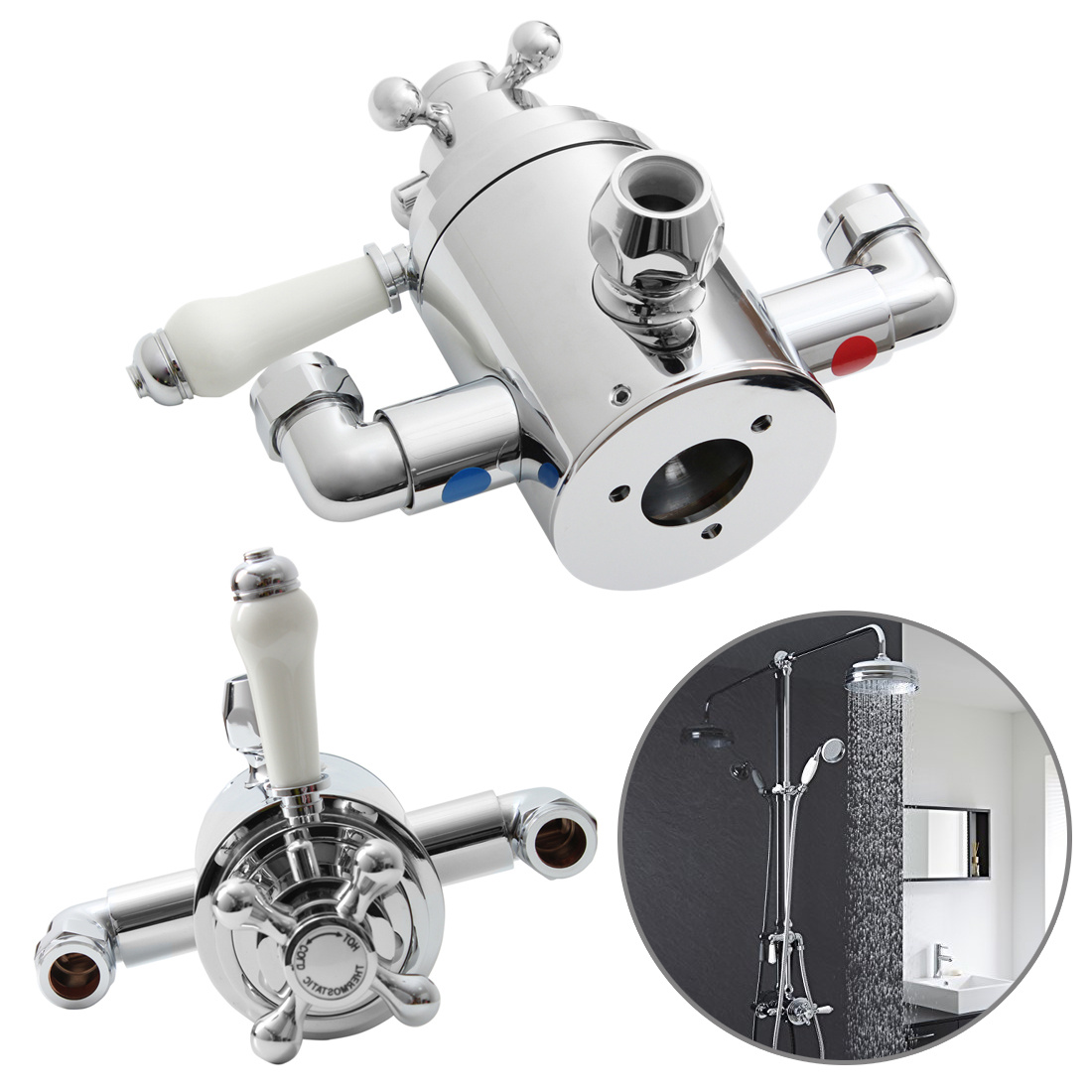 Victorian Thermostatic Shower Valve Dual Twin Control Traditional