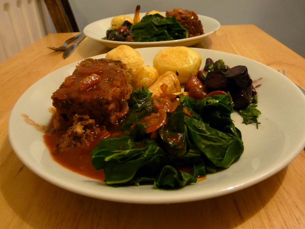 Roast dinner Chestnut loaf, red wine sauce, chard, roast p… Flickr