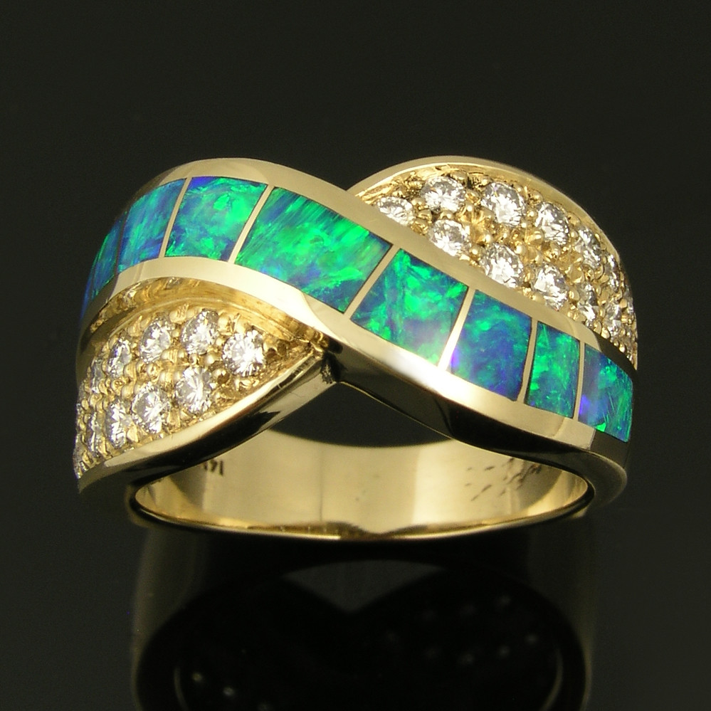 Australian opal inlay ring in 14k gold with diamonds Flickr