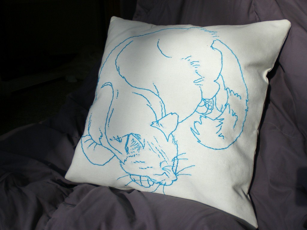 HandEmbroidered Cat Pillow I made this pillow myself from… Flickr