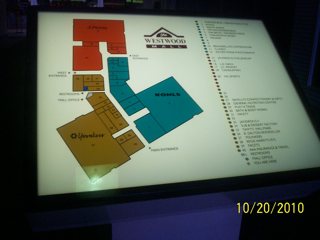 Westwood Mall You Are Here Closeup of the mall directory.… Flickr