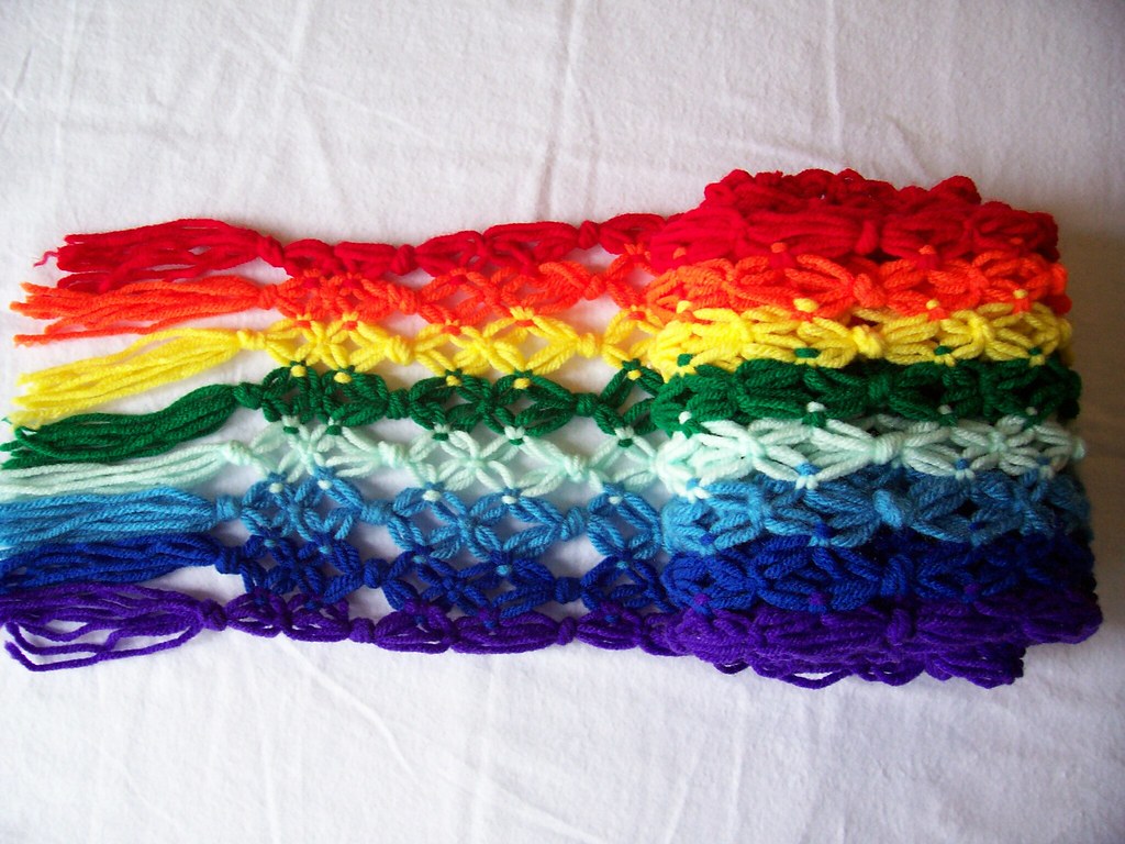 Rainbow Macrame Scarf Yarn Red Heart Super Saver in rainb… Flickr