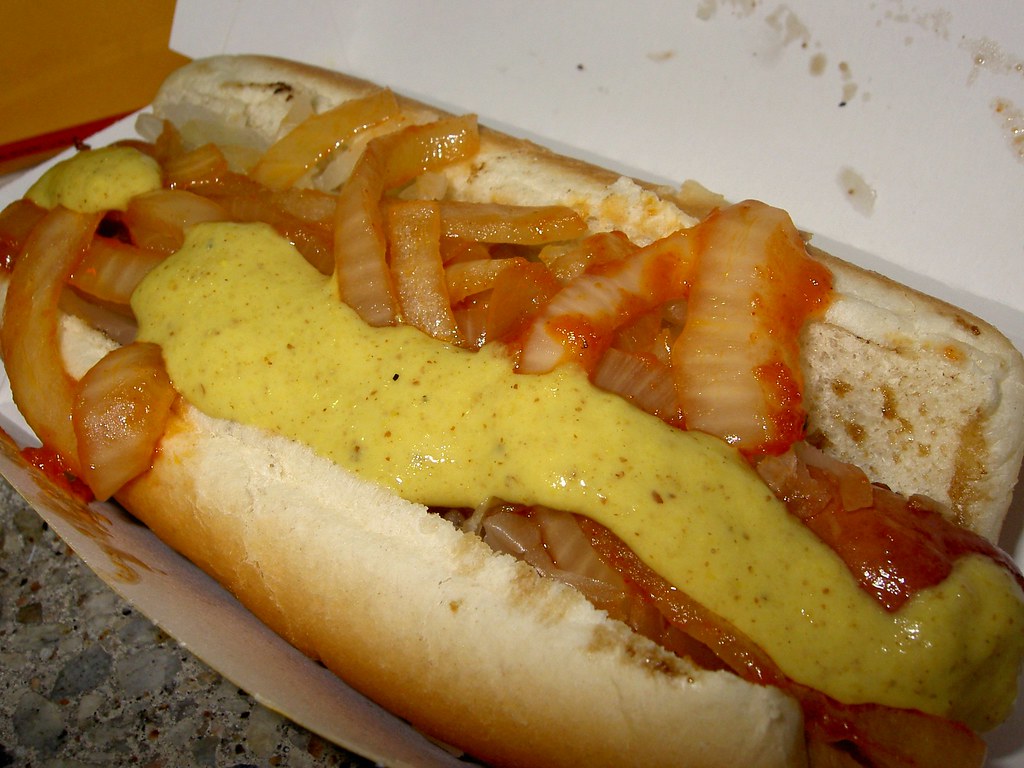 Nathan's famous Hot Dog with sauerkraut and onions Flickr