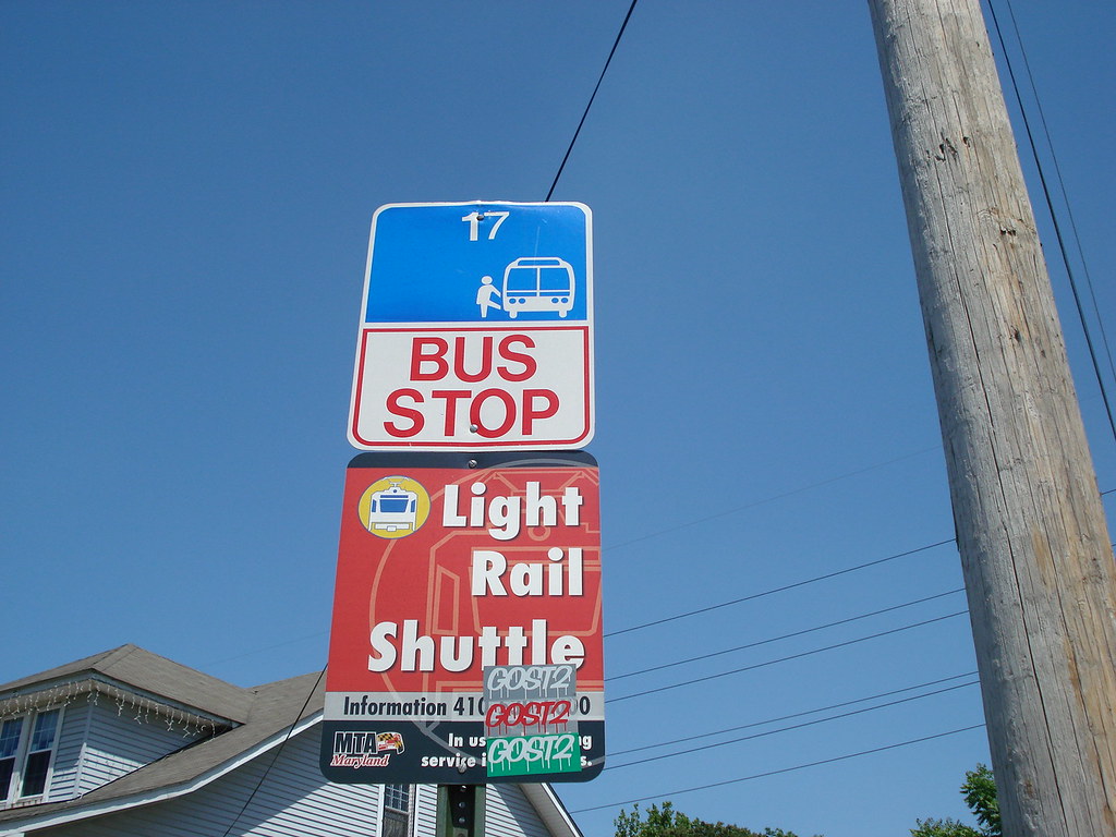 BALTIMORE MTA 17 BUS STOP & Light Rail Shuttle Sign Lithic… Flickr