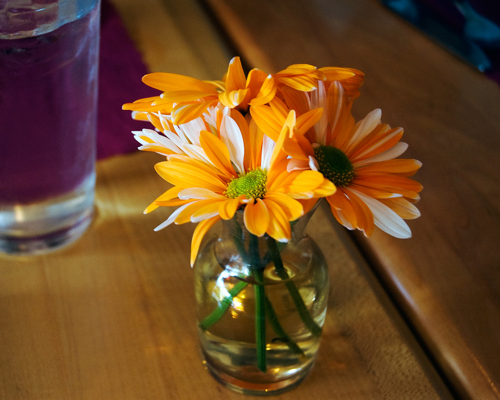 Orange flowers in small vase I just discovered this is blo… Flickr