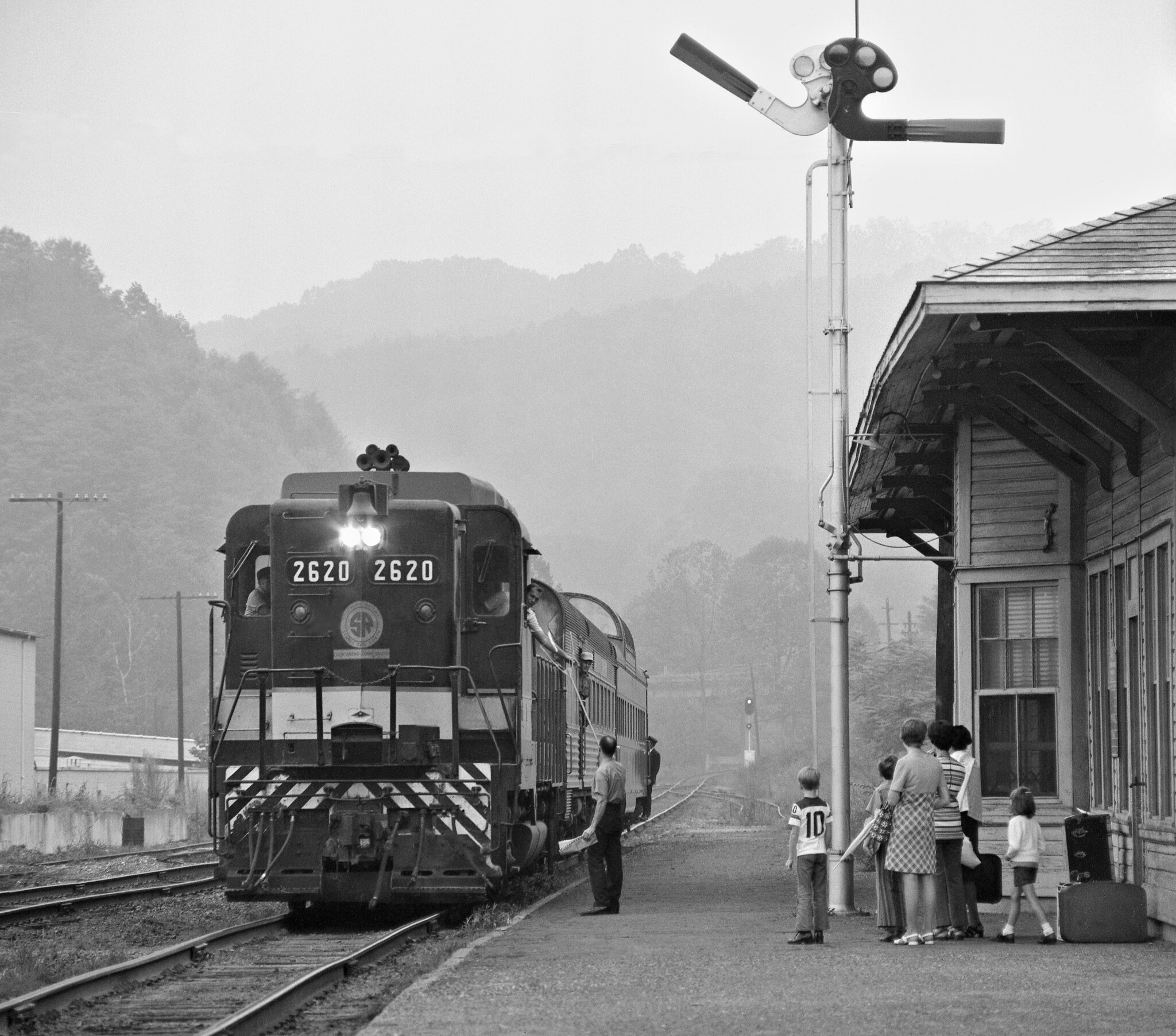 Southern Railway's eastbound Asheville Special eases to a stop at Old