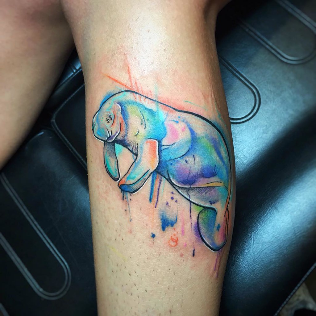 Watercolor Manatee by tattooandwalls wynwood wynwoodart