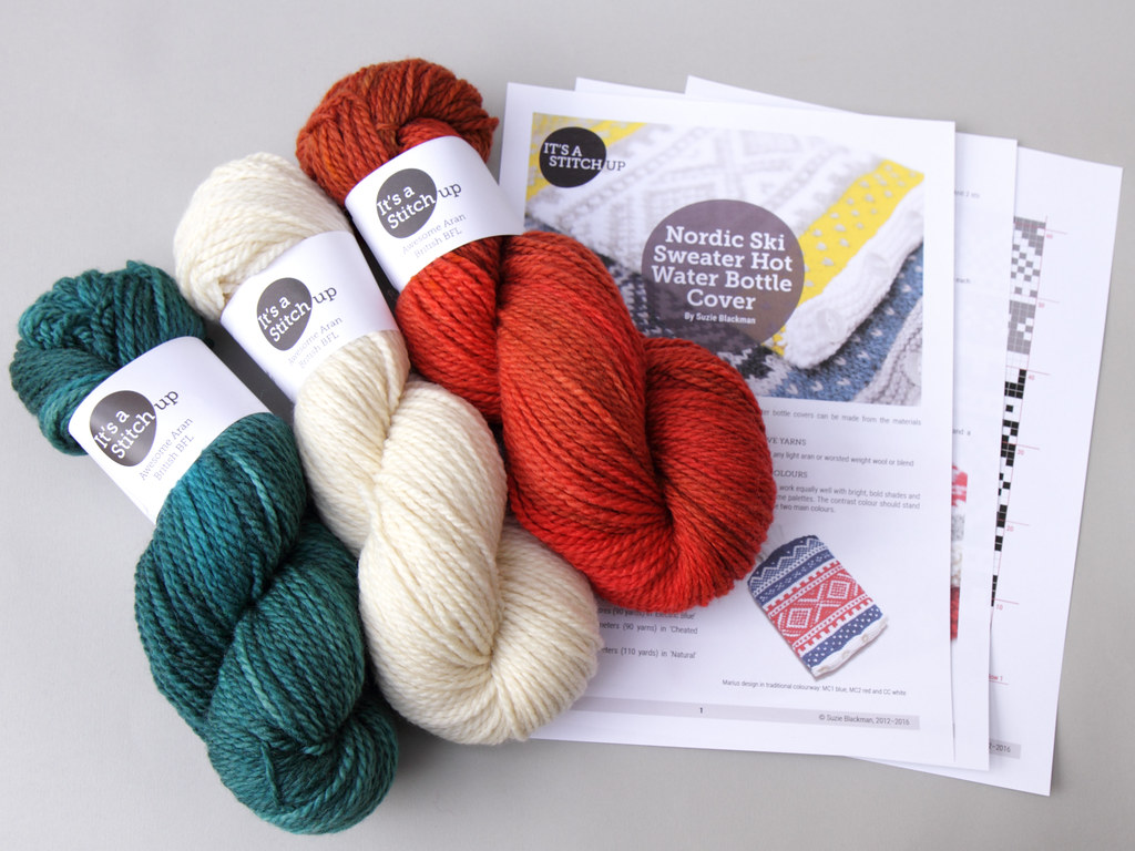 Nordic Hot Water Bottle Cover knitting kit in ‘Pine Forest’ It's a Stitch Up