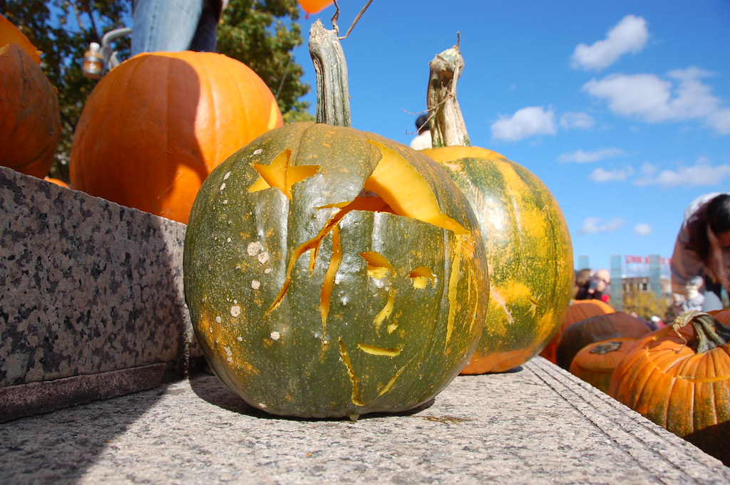Green pumpkin carved into witch face jackolantern Flickr