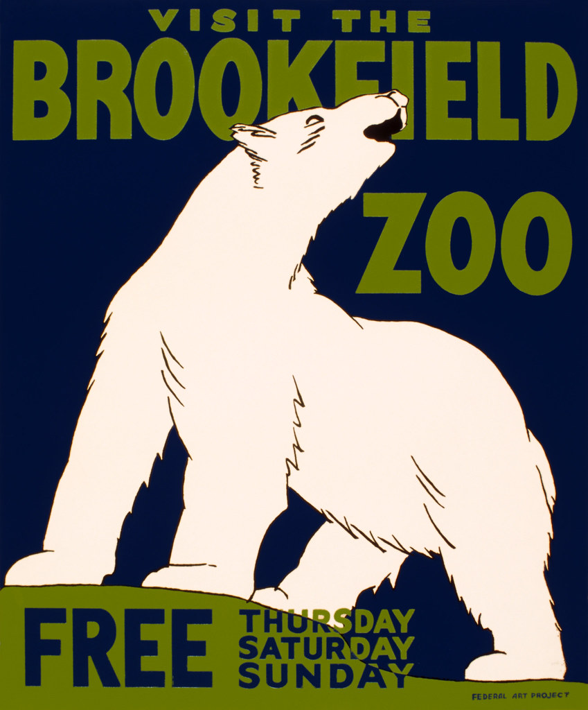 Families can pick up complimentary tickets to the zoo from ald. Visit the Brookfield Zoo, WPA poster, 1936 Visit the Brook… Flickr