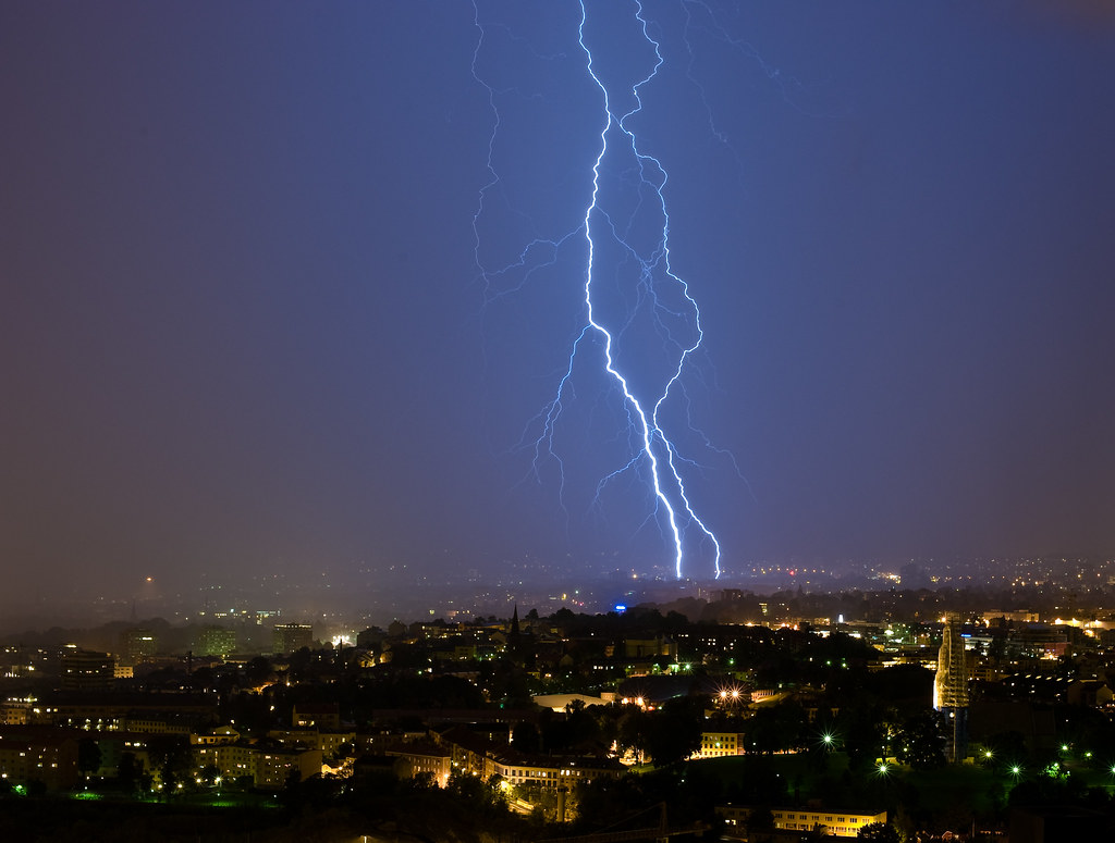 Electric discharge Lightning storm over Oslo Håkon