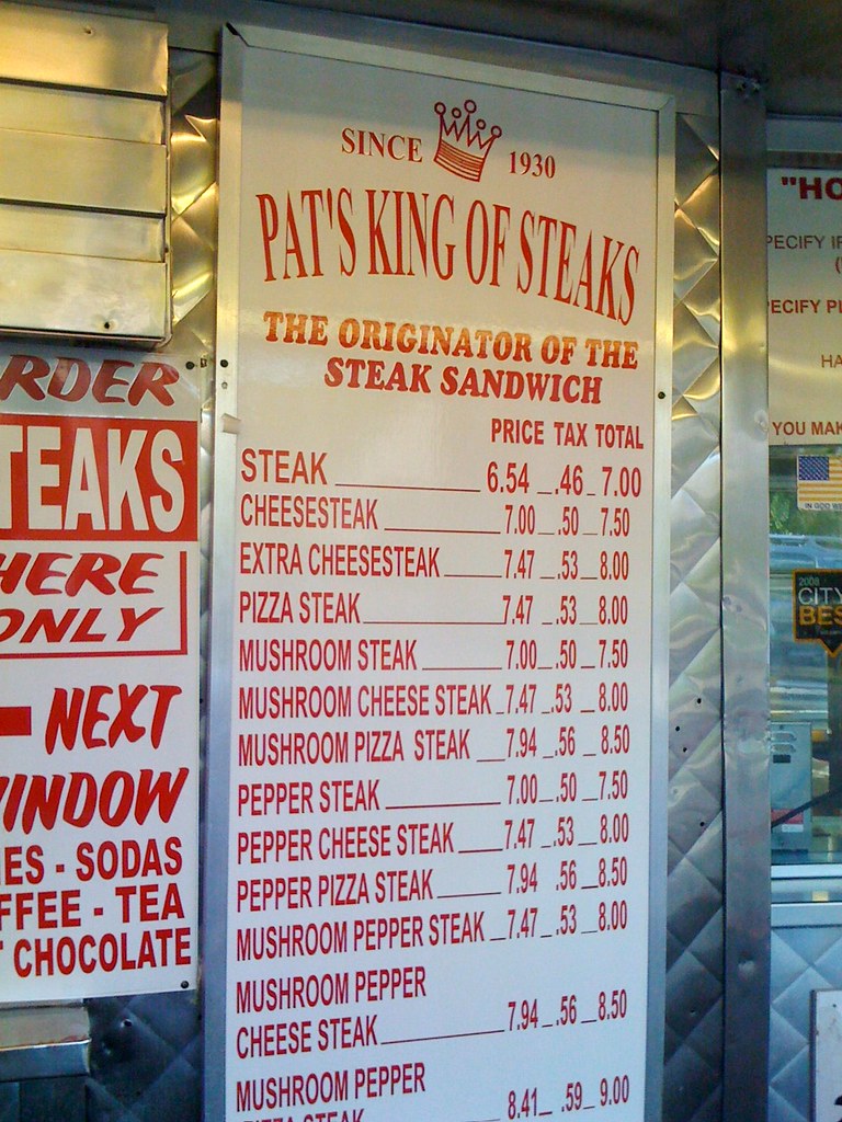 Pat's (King of) Steaks Menu Hmm... There are so many optio… Flickr