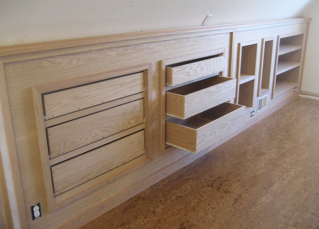 Knee Wall Built In Cabinets All trimmed out 1 x 2 oak trims the drawer boxes and shelv&hellip; Flickr