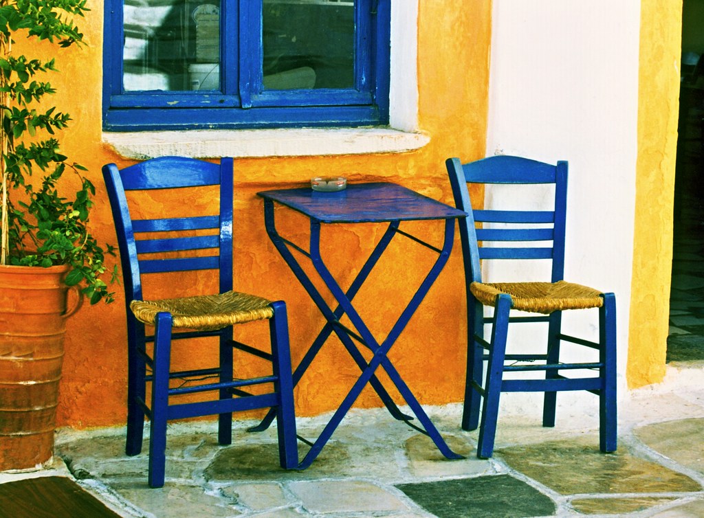 Chairs and table Greek cafe with blue wooden chairs and ta… Flickr