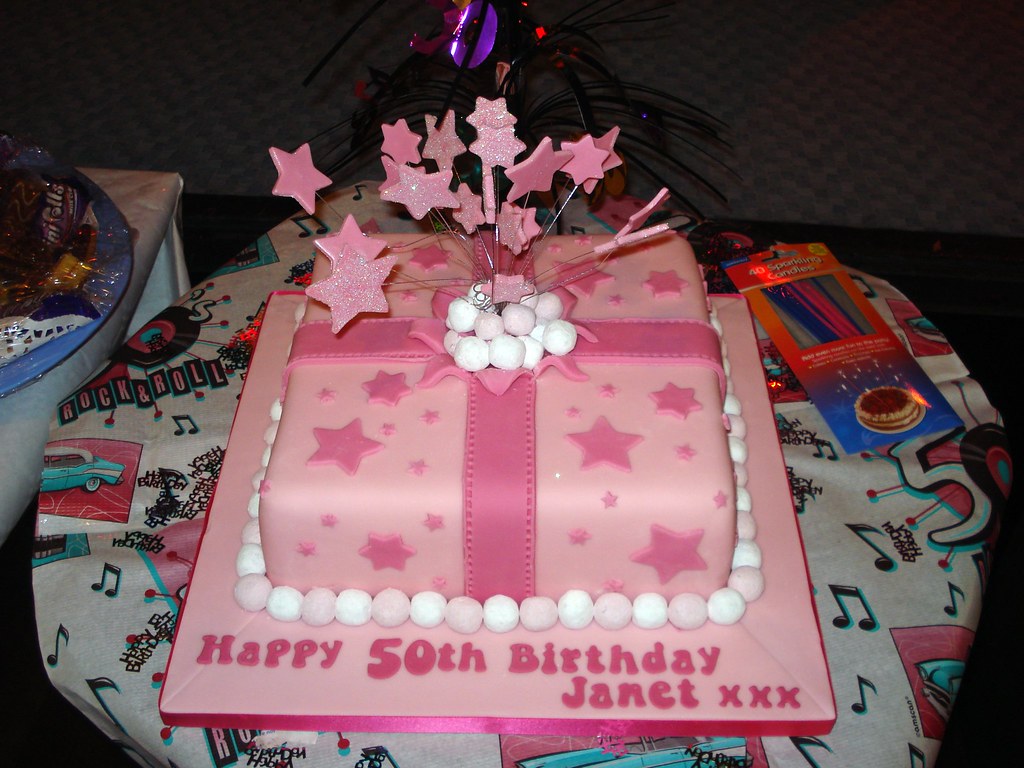 50th Birthday Cake Pink Parcel Cake! Cake 10" square vanil… Flickr