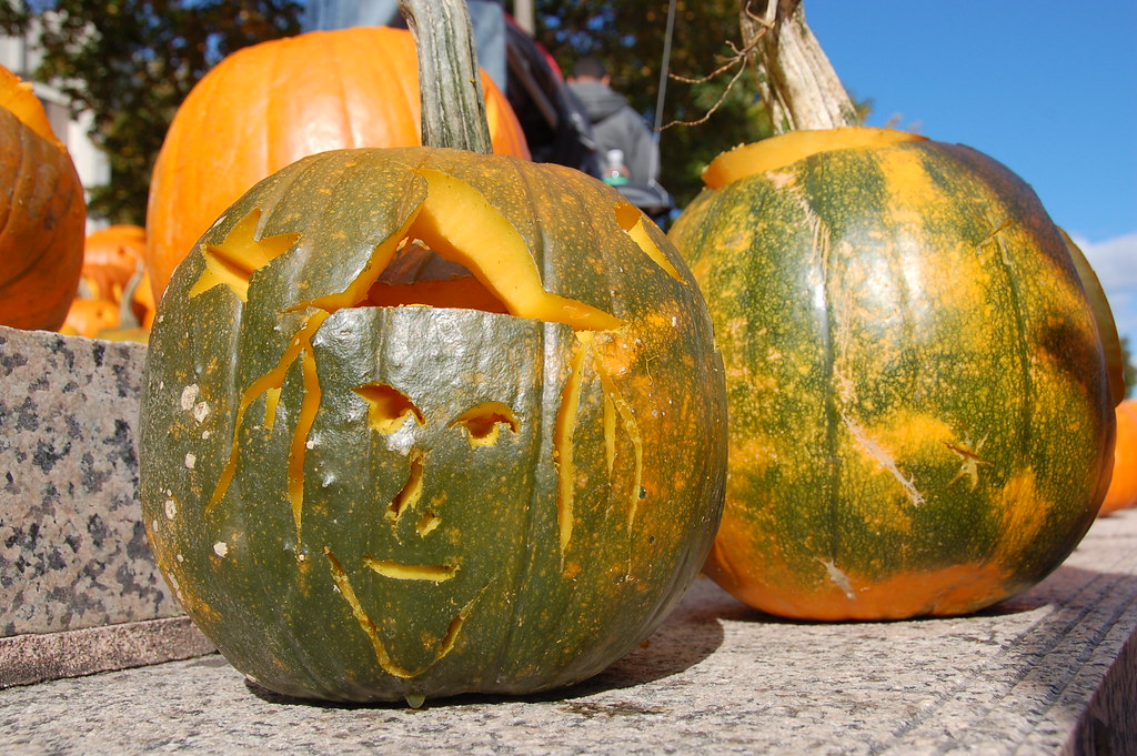 Green pumpkin carved into witch face jackolantern Flickr