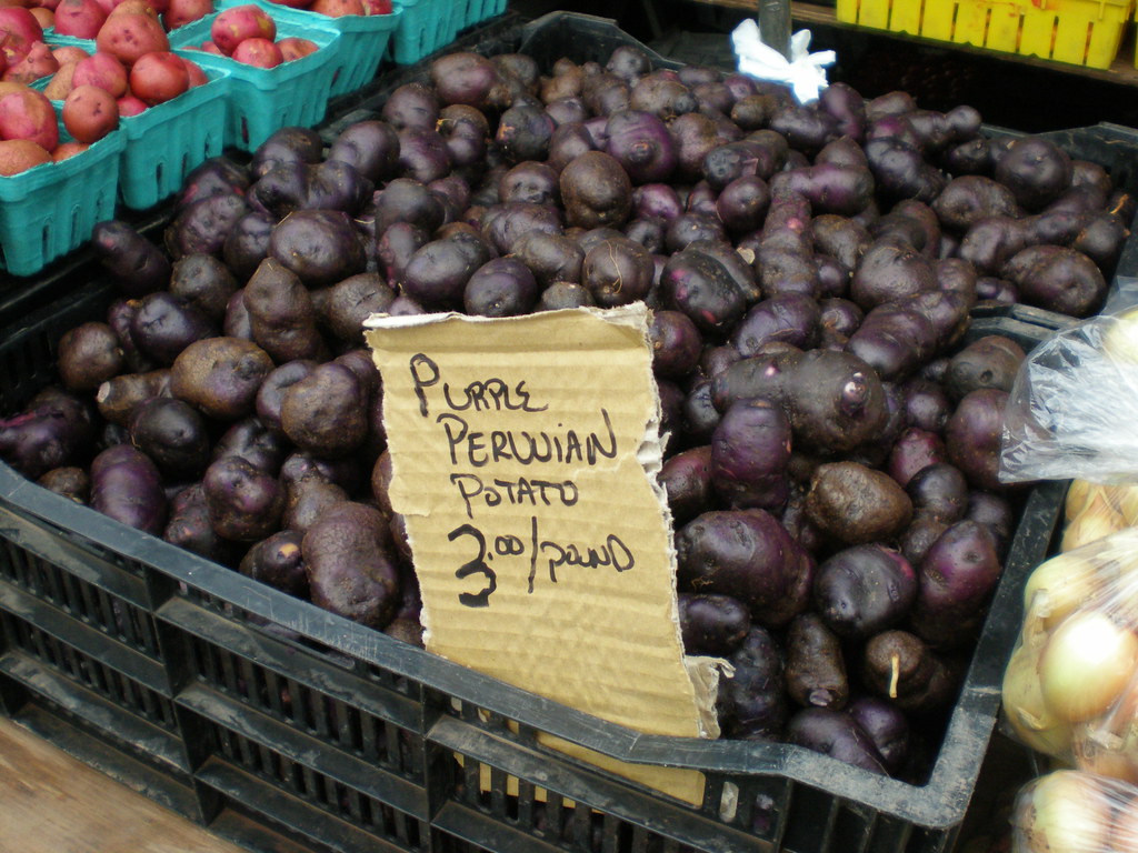 purple peruvian potatoes farmer's market Howard Walfish Flickr