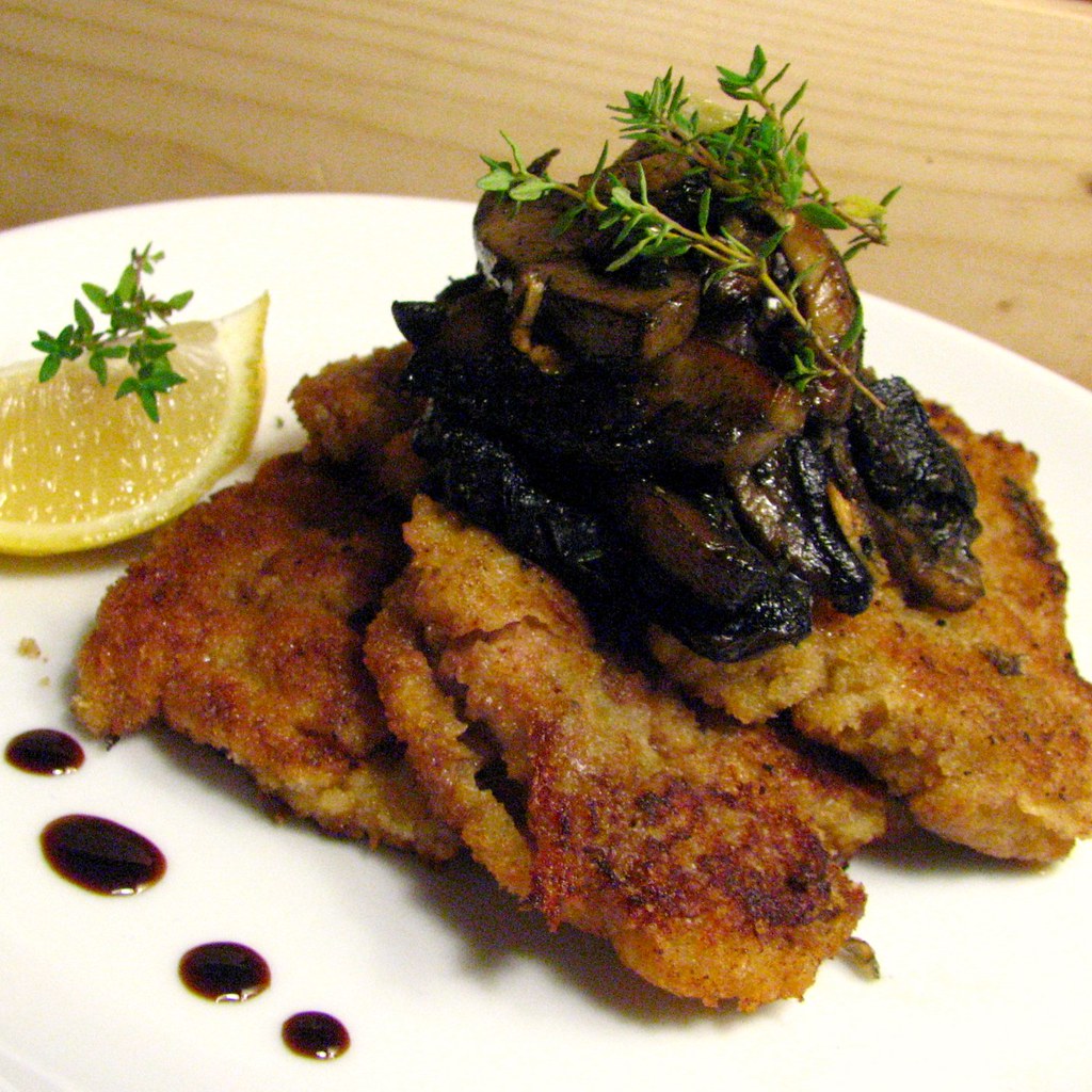 breaded veal liver with garlic mushrooms Check out our foo… Flickr