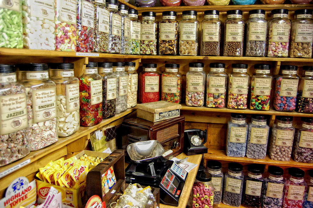 Olde English Sweet Shoppe Hundreds of jars of sugar in all… Flickr
