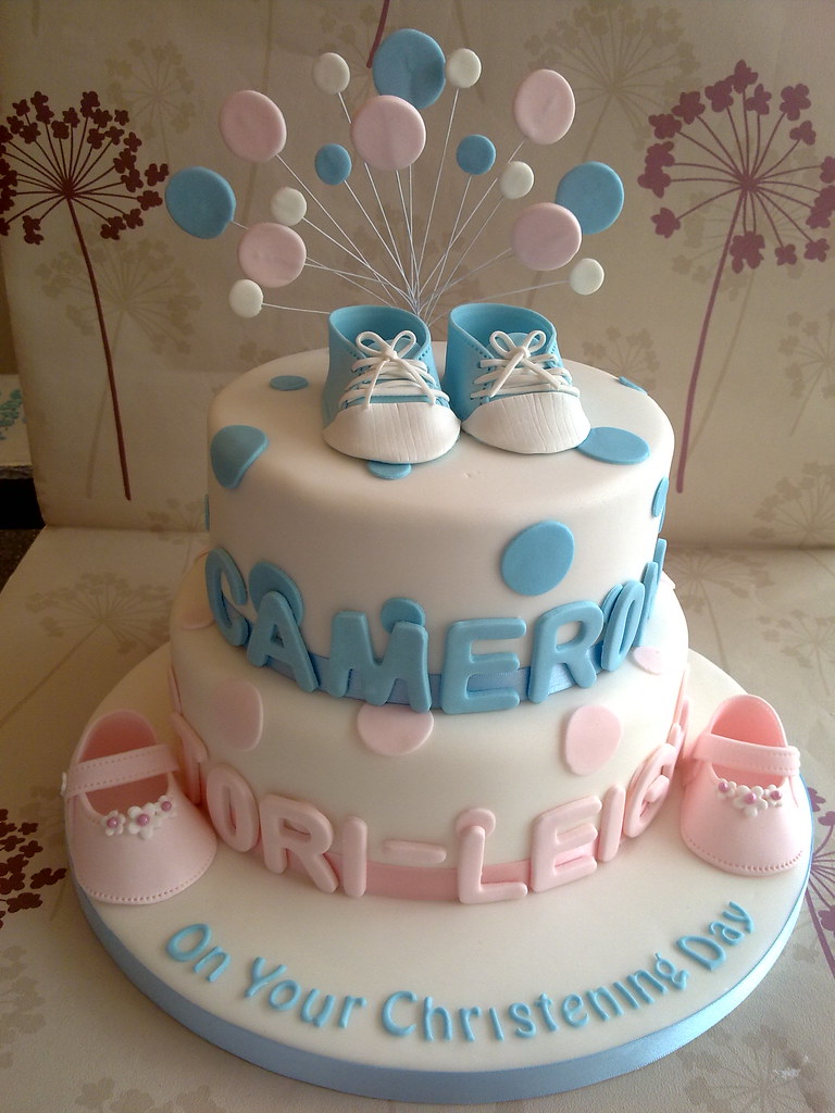 Twins Christening Cake www.creationsbypaulajane.co.uk Flickr