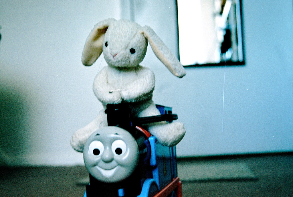 Toy Bunny on a Train I made a very short film, based on Th… Flickr