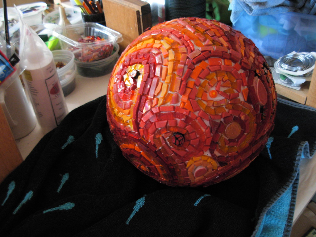 Mosaic Bowling Ball All Glued Down Margaret Almon Mosaics Flickr