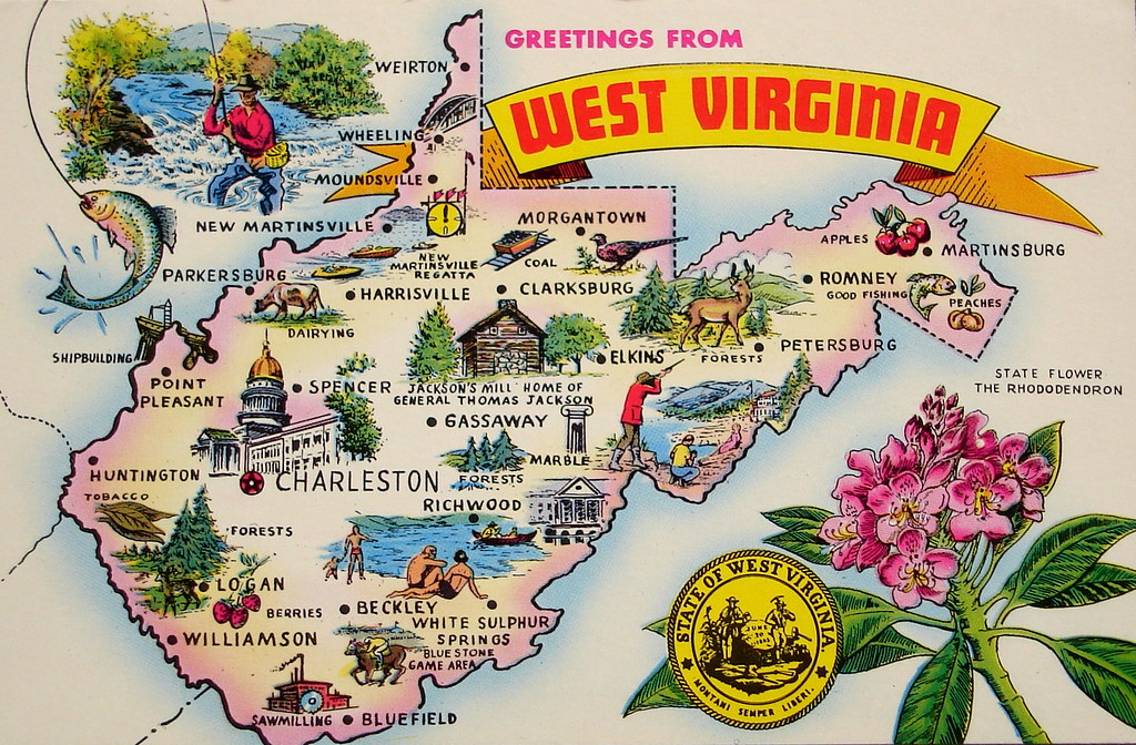 All sizes Greetings from West Virginia map postcard Flickr Photo