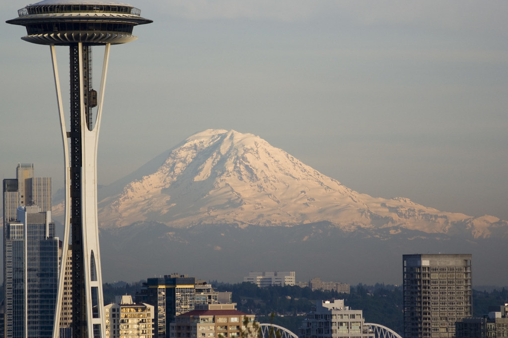 Mt Rainier at Sunset Space Needle & Mt. Rainier taken from… Linda