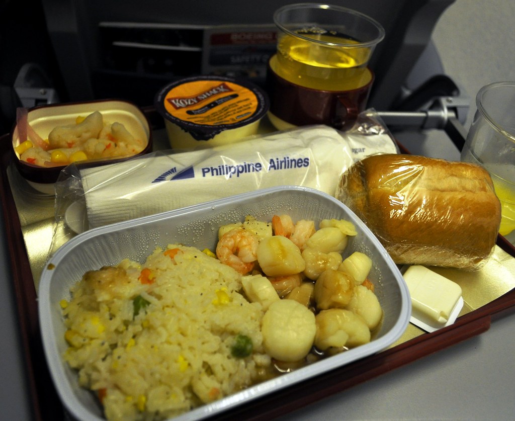 Philippine Airlines Dinner Steamed seafood with rice, shri… Flickr