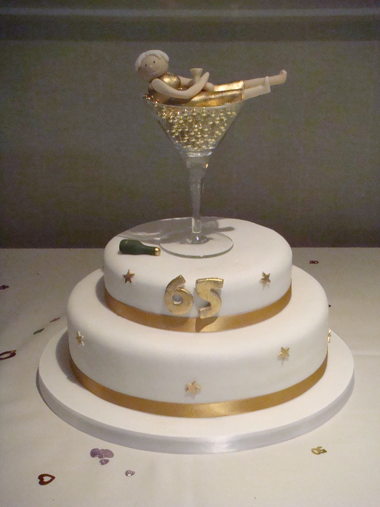2 tiier 65th Birthday cake with champagne glass topper Flickr