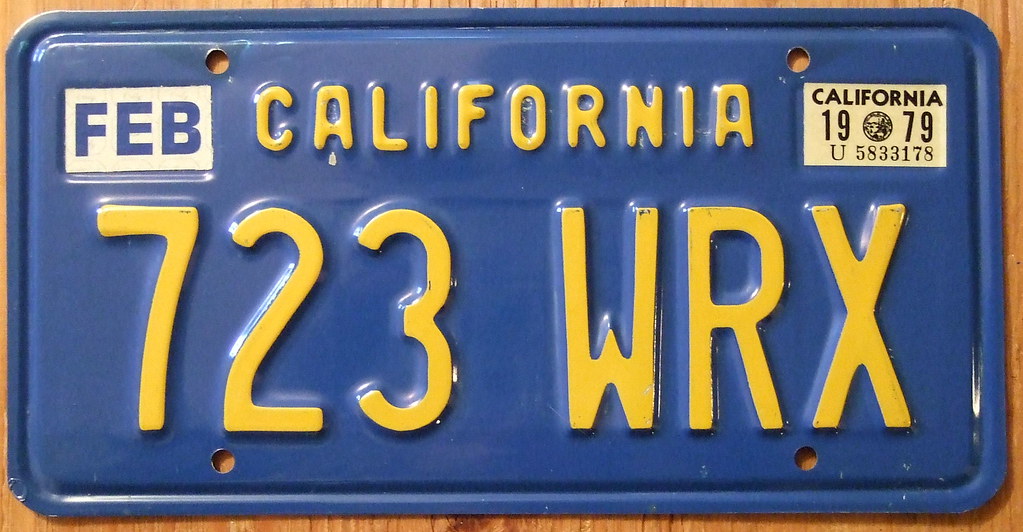 CALIFORNIA 1979 LICENSE PLATE BLUE BASEPLATE Jerry "Woody" Flickr