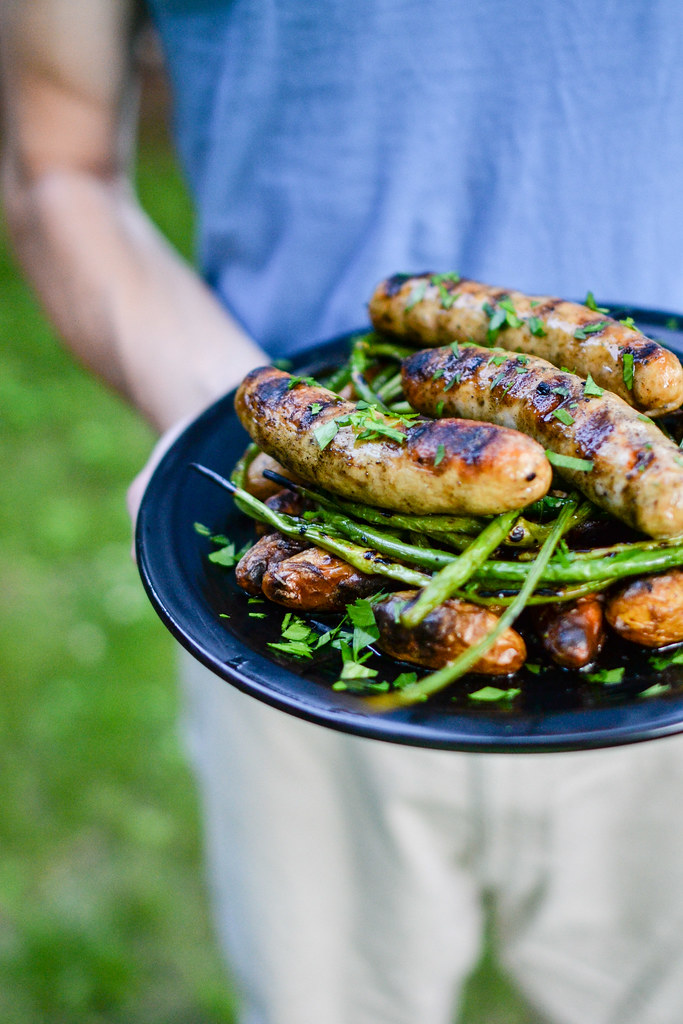 Grilled Sausage with Potatoes and Garlic Scapes Things I Made Today