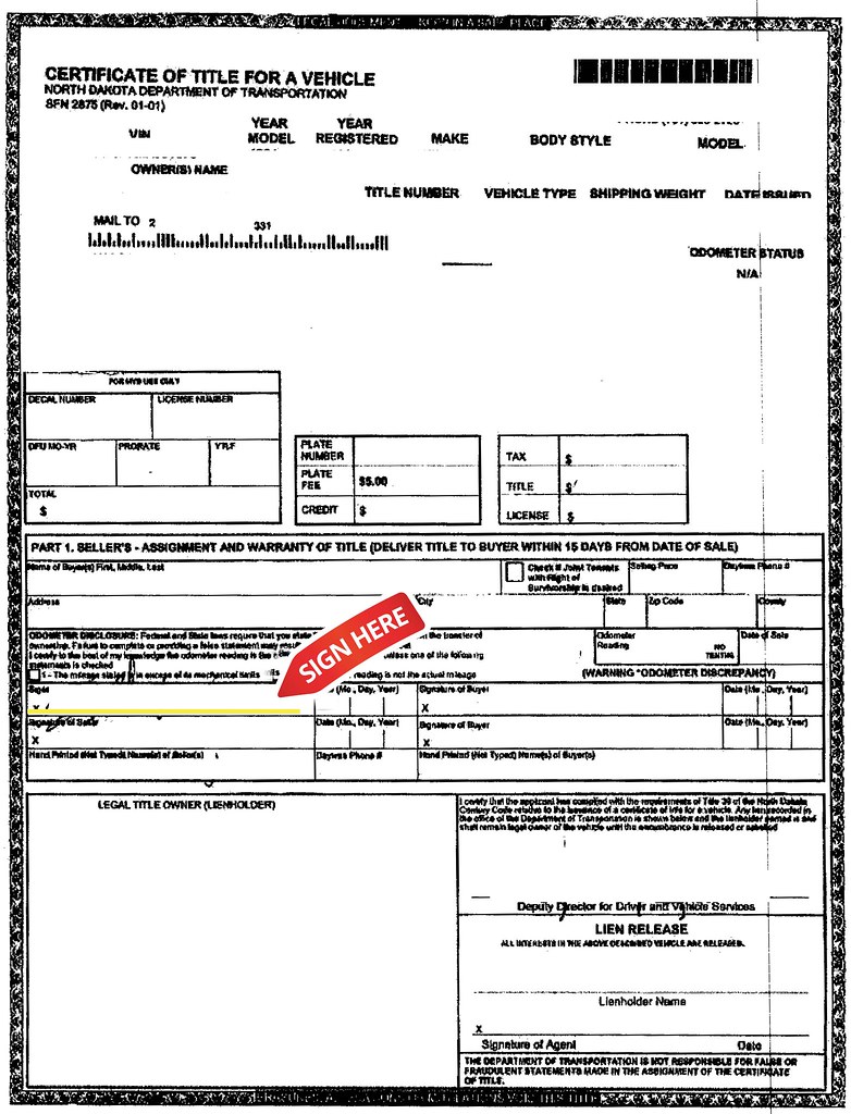 North Dakota Title Sign your name as it appears on the tit… Flickr